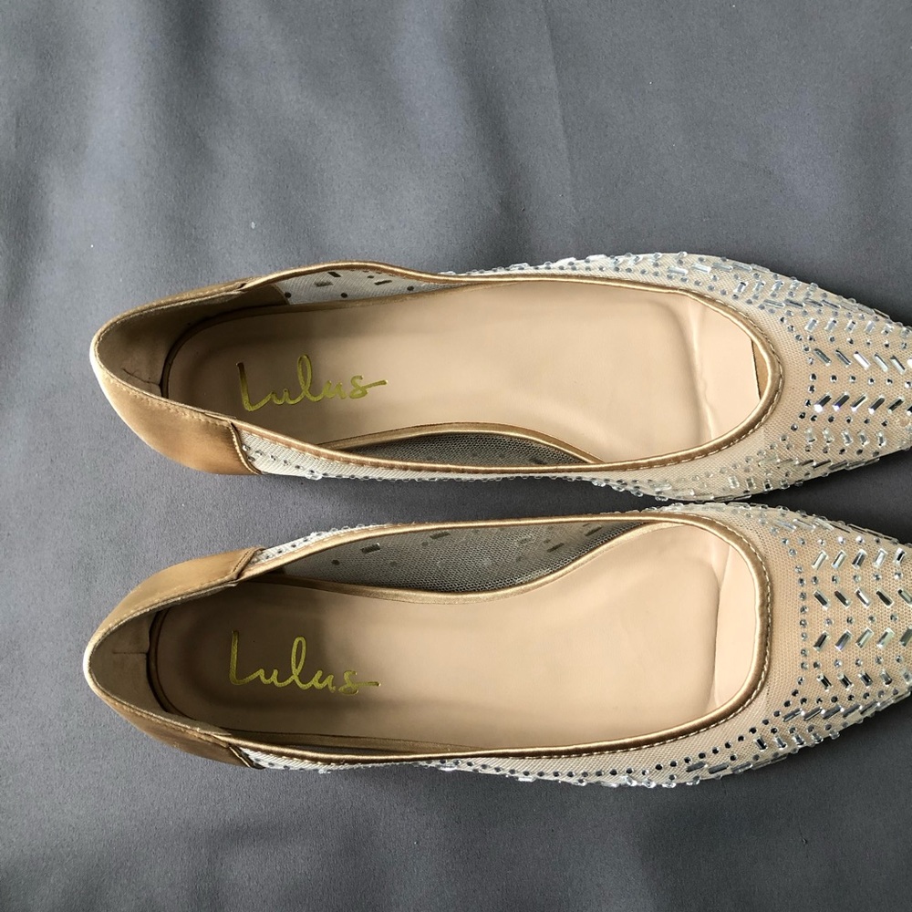 Lulu's Champagne Rhinestone Silver Flats - Picture 9 of 9